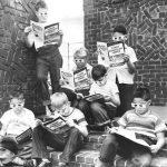 Kids reading Mighty Mouse, the first 3D comic book, 1953
