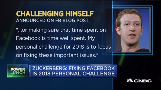 Zuckerberg: Fixing Facebook is 2018 personal challenge